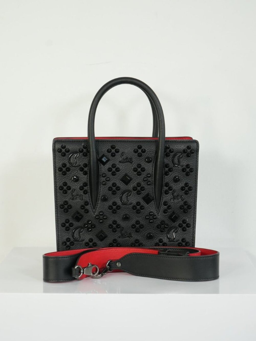 Christian Louboutin Paloma Top Handle Bag Black Leather Studded Spikes